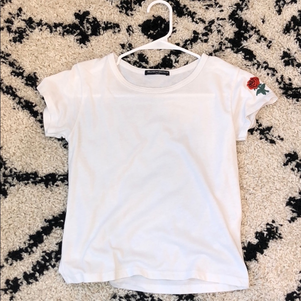 brandy melville white tee with embroidered rose